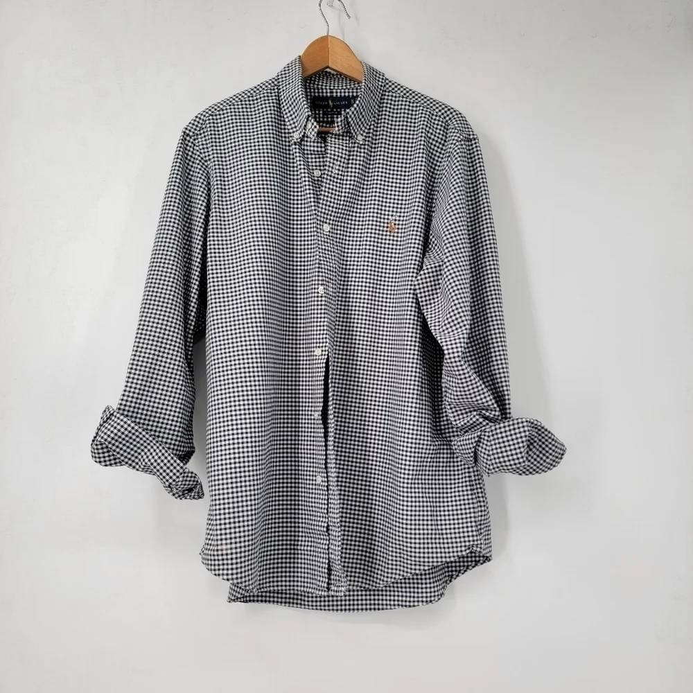 Ralph Lauren Blue Label Shirt Men's XL Black White Gingham Checkered Button Down